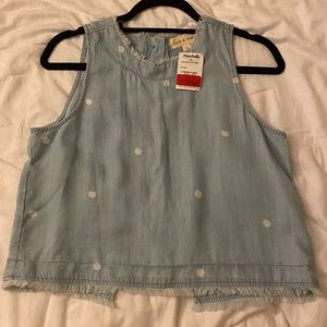 NWT Cloth and Stone Denim polka dot top